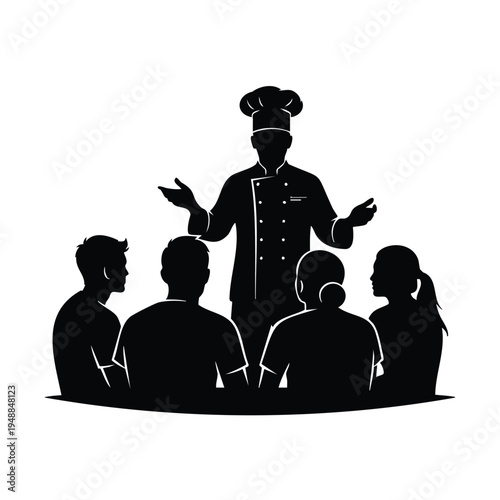 Chef speaking to audience silhouette, culinary class or demonstration