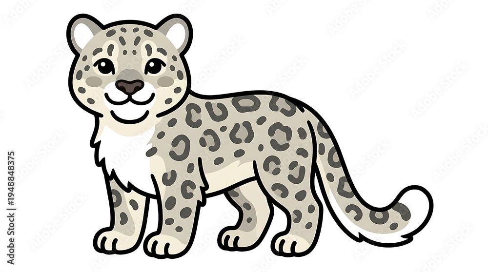 Fototapeta premium Smiling cartoon snow leopard standing.