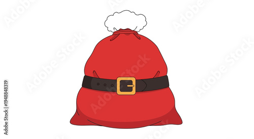 Santa Claus Gift Bag Full of Presents, Red Sack with Belt, Christmas Holiday Icon