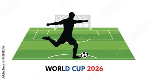 Silhouette Soccer Player Kicking Ball on Field, World Cup 2026