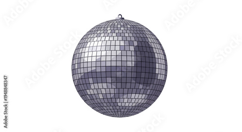 Silver Disco Ball Reflecting Light on White Background