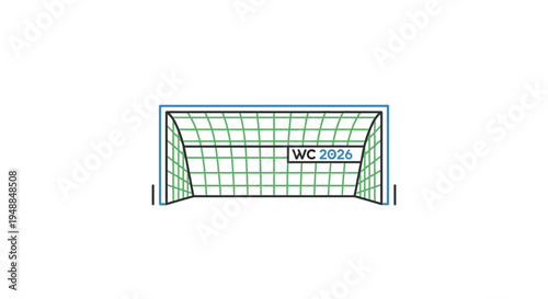 Soccer Goal Net With WC 2026 Logo on White Background