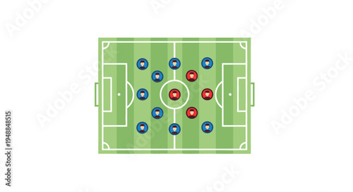 Soccer Field Tactics Board with Red vs Blue Teams