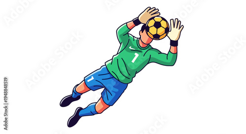 Soccer Goalkeeper Catching Ball in Air, Dynamic Action Silhouette