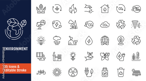 Environment icon set. Outline icon with Editable stroke. Vector illustration
