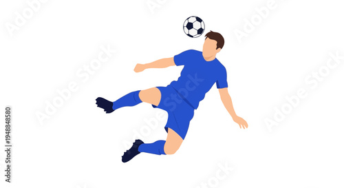 Soccer Player Kicking Ball Mid-Air, Action Shot, Flat Design
