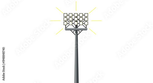 Stadium floodlight with bright rays of light against a white background