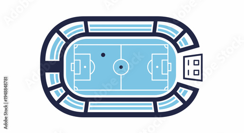 Top View Soccer Stadium Illustration with Blue Field and Stands