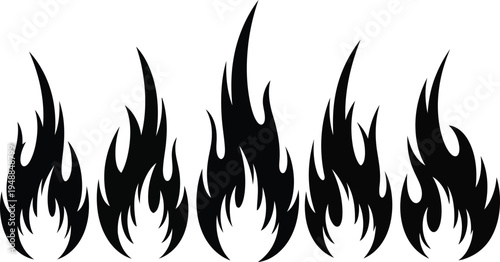 Stylized black flames graphic design against a white background