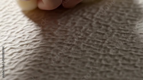 Close-up view of a hand on textured surface