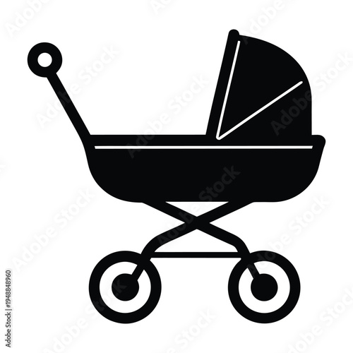 Baby Stroller Monoline Silhouette Vector Icon