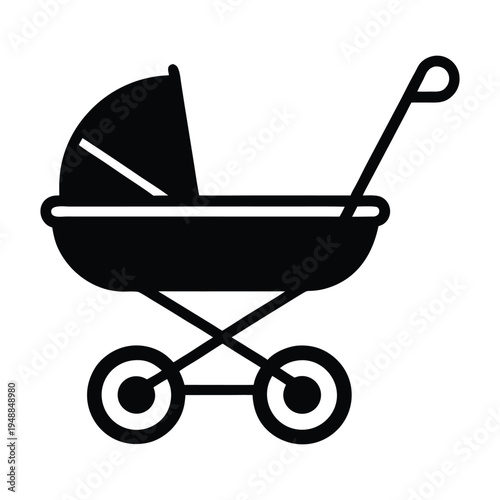 Baby Stroller Monoline Silhouette Vector Icon