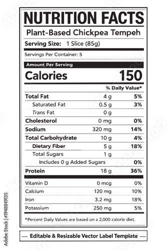 nutrtion facts label  plantbased  chickpea  tempeh  