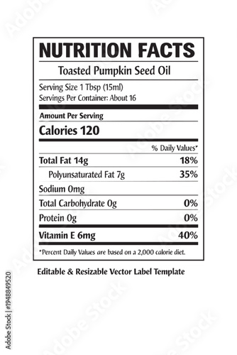   toasted  pumpkin  seed  oil nutrtion facts label 