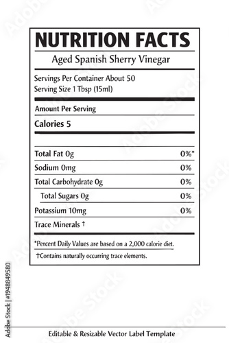 nutrition  facts  label  template  food  sherry  vinegar