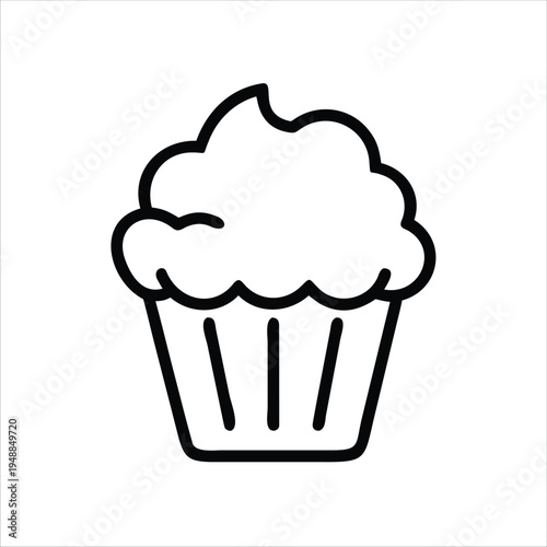 A black line drawing of a cupcake