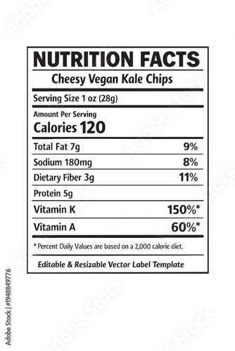 nutrition  facts  label  template  vegan  kale  chips