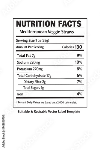 nutrition  facts  label  template  mediterranean  veggie  straws