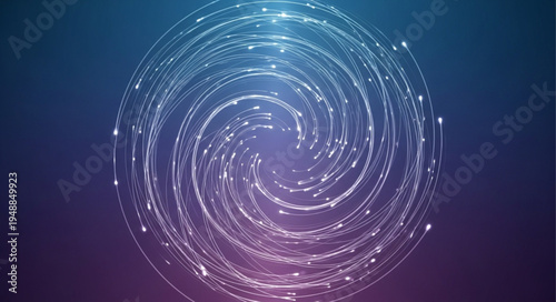 Abstract swirling digital energy vortex with glowing particles.