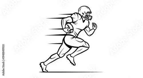 American Football Player Running With Ball During Game.