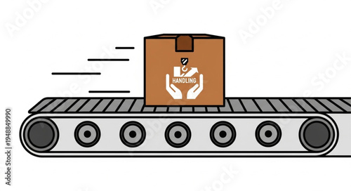 Cardboard box moving on a conveyor belt system.
