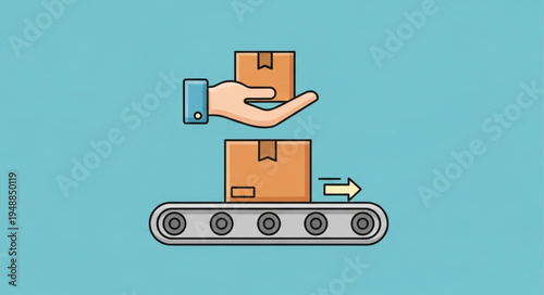 Hand placing box onto conveyor belt for shipping and logistics.