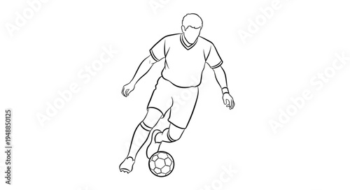 Soccer Player Kicking Ball Line Drawing.