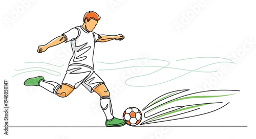 Soccer player kicking ball in action illustration.