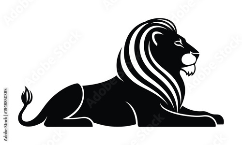 Vector of a majestic lion lying down with a flowing mane