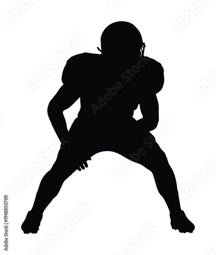 Vector silhouette of an american football player in a dynamic stance wearing full gear