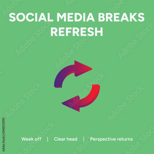 Graphic vector illustration design encouraging social media breaks for a necessary refresh promoting mental clarity and renewed perspective following digital detox.