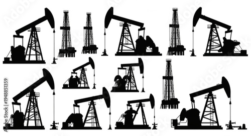 Silhouette Oil Rigs - A Stark Visual of Energy Production.