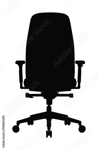 Vector silhouette of an ergonomic office chair with armrests and wheels