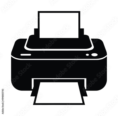 Vector of a printer with paper emerging from the top feeder.
