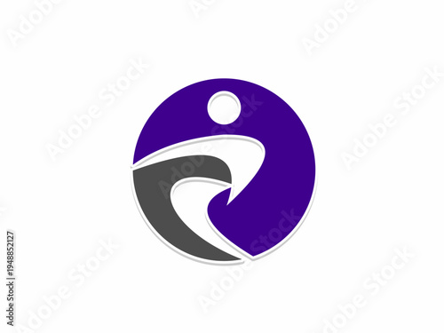 Circular Abstract Human Figure Logo Design with Purple Background and Grey Silhouette Elements for Corporate Brand Identity