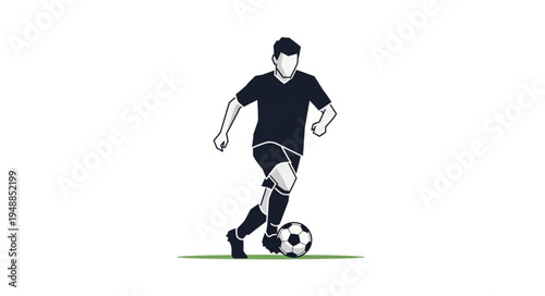 Soccer Player Dribbling Ball Silhouette Style.