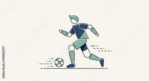 Stylized Soccer Player Kicking Ball Action Illustration.