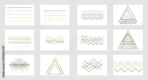 Geometric abstract patterns and shapes in a grid layout.