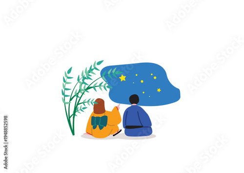 夏祭りを浴衣を着て楽しむカップルのイラスト