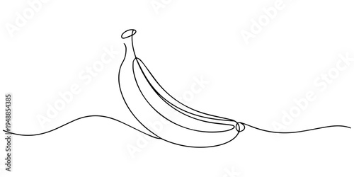 Banana bunch continuous one line drawing on white background, One continuous line drawing slice ripe healthy organic banana for orchard logo identity. Fresh tropical fruitage concept fruit garden icon