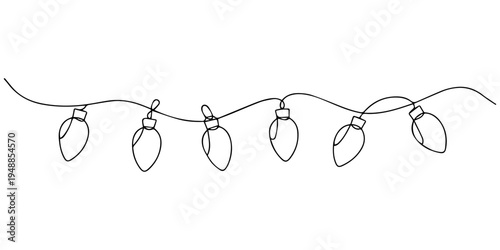 Continuous one line of gently curving Christmas lights, style hand drawing vector illustration, christmas lights decoration, black outline illustration. concept of holiday decor, festive season, minim