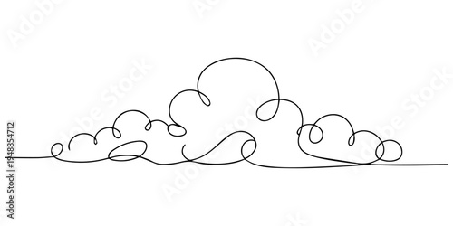 Cloud continuous one line drawing. Clouds in the sky, Minimalist cloud outline continuous one line drawing isolated on transparent background. EPS 10, Single continuous line art rainy cloud. Cloudy on