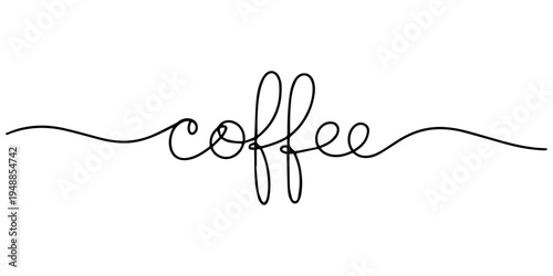 Coffee word written continuous one line drawing, Continuous line drawing text with an arrow - coffee. Sign showing direction. Minimalist vector lettering isolated on white background for banner, post
