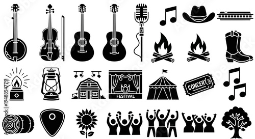 Musical Montage: A collection of musical instruments, concert elements, and nature symbols, arranged in a visually engaging and cohesive composition.