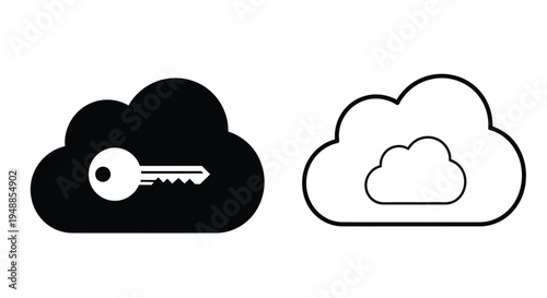 Cloud security concept with key access and outline a dark silhouette