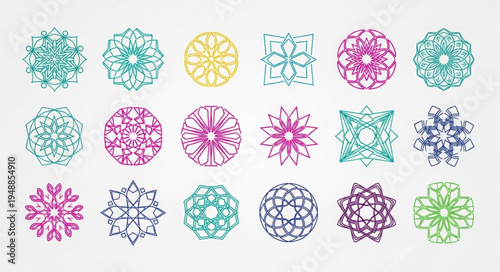 Collection of Colorful Geometric Mandala Designs.