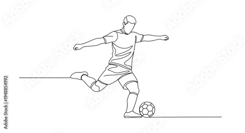 Soccer Player Kicking Ball Line Art Drawing.