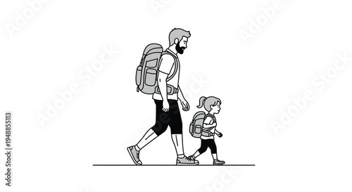 Father and daughter walking with backpacks a striking silhouette