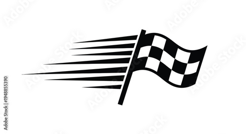 A black and white checkered flag waving depicted as a silhouette