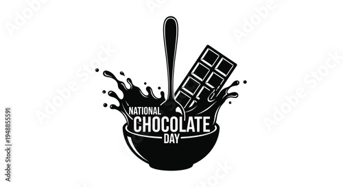Chocolate splash with a spoon and bar celebrating national chocolate day silhouette